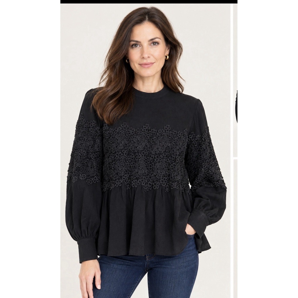 Paris Atelier & Other Stories Black Lace Top Blouse Goth Victorian Romantic Sz L